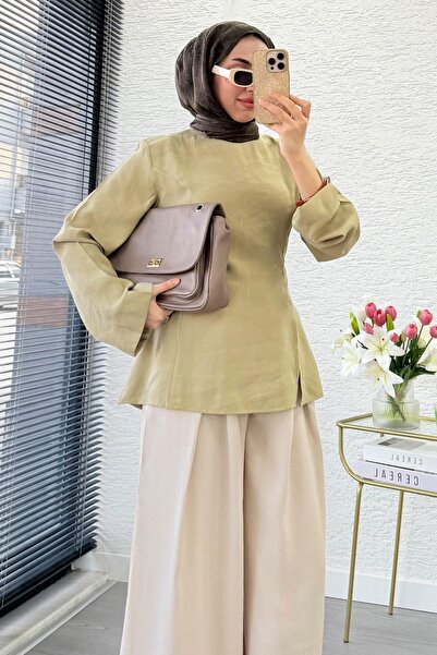 MELEK ARAZ Премиум туника с детайли и странични цепки - Зелена