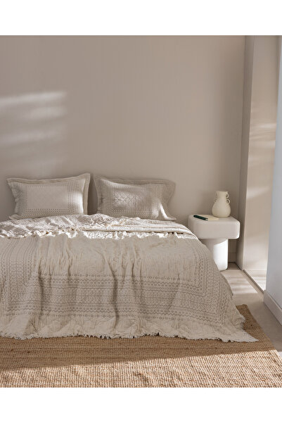 Madame Coco غطاء سرير بريس مزدوج مصنوع من القطن بنسبة 100% - بيج