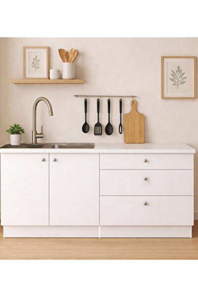 Tdesigno Barkın Alt Modül-Çok Amaçlı Dolap -160 cm -2 Kapaklı-3 Çekmeceli-Lam...
