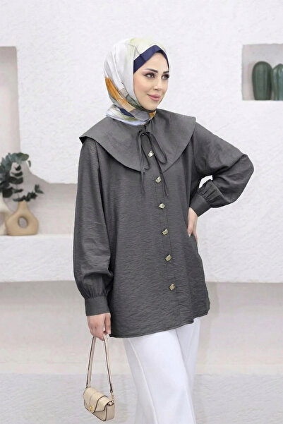 Suede Style 10072 - Thread Tie Baby Collar Women's Long Shirt