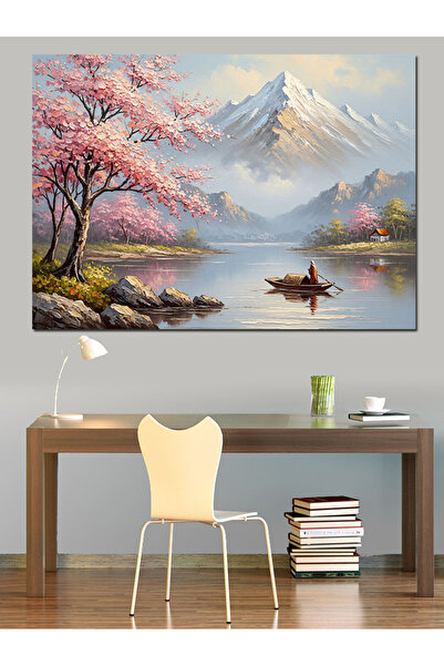 Karlı Dağlar Ve Bahar Çiçekleri Yağlı Boya Dokulu Kanvas Tablo Canvas Tablosu