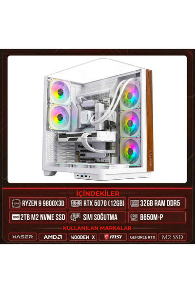 XASER WOODEN X180 Ryzen 7 9800X3D 32GB DDR5 Ram 2TB M.2 NVMe SSD 12GB RTX5070...