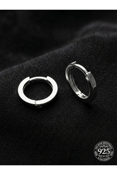 Roza Silver 925 Ayar Gümüş Rodyum Kaplama Yuvarlak Unisex Halka Küpe - Çift (...
