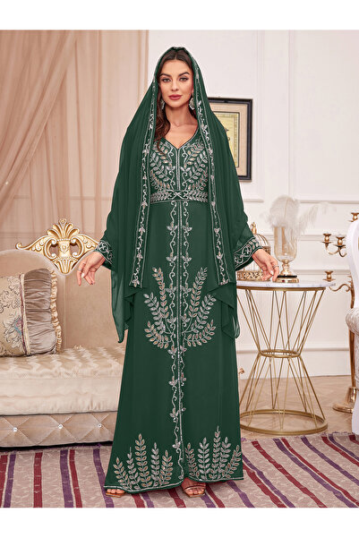 Madam Uniq Ladies' long sleeved elegant sequin dress headscarf two-piece set ...