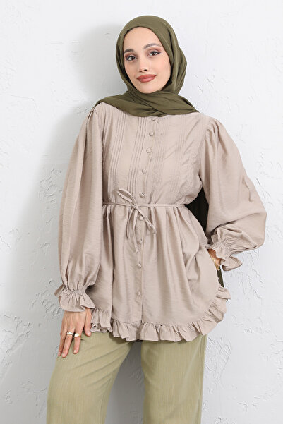 Salih Çelebi Collared Ribbed Shirt Y0109 - Stone Color