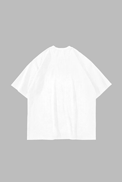 Sekizbiraltı Ayrılık Baskılı Oversize Unisex Beyaz Tshirt