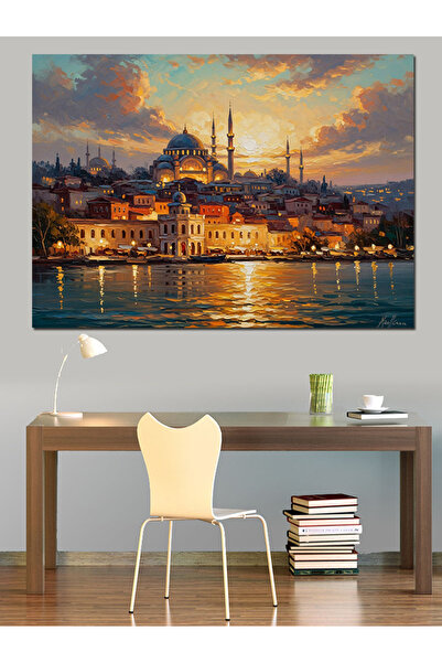 KanvasSepeti Gece Işıkları Altında İstanbul Camii Dekoratif Kanvas Tablo - Ya...