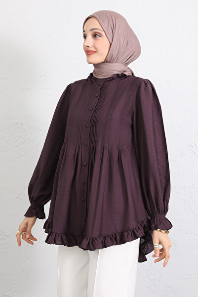 Salih Çelebi Collared Ribbed Shirt Y0109 - Mürdüm