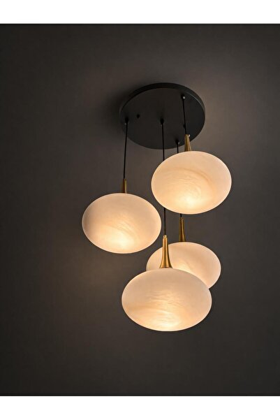 AY AVİZE 4 TOPLU BEYAZ GOLD SARKIT ASİMETRİK TAŞ GÖRÜNÜMLÜ SALON MUTFAK MASA ...