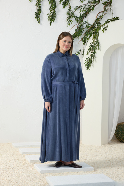 Aker Navy Blue Elastic Shirt Collar Dress