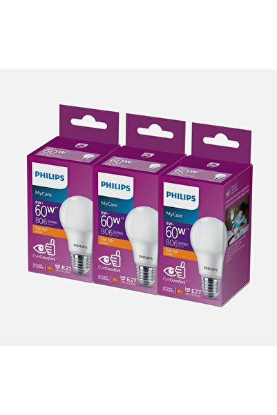 Philips Mycare Led Lamba 8w - 60w 2700k Sarı Işık 806 Lümen ( 3 Adet )