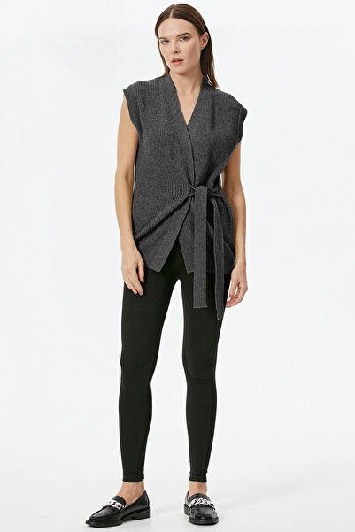 Sementa Self-Belted Wool Knitwear Vest - Dark Gray