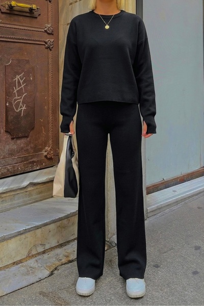 NLT Γυναικείο Σετ Παντελόνι και Πουλόβερ με Λαιμόκοψη Biscilet και Σχέδιο Fin...