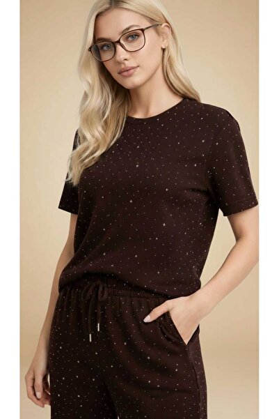 MOJO MOJO SET PANTALONI ȘI TRICOU CU GULER ROTUND DIN MATERIAL MODAL