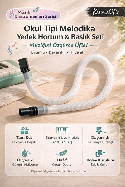 KarmaOfis Melodika Yedek Hortum ve Başlık Seti | 32 & 37 Tuş Uyumlu Esnek Spi...