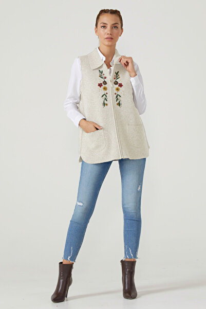 Sementa Women's Zippered Knitwear Vest - Light Beige