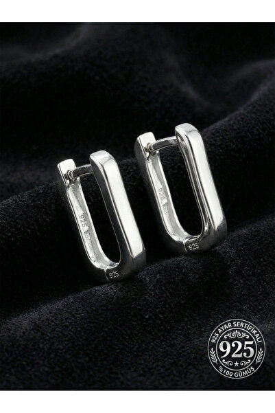 Roza Silver 925 Ayar Gümüş Rodyum Kaplama Dikdörtgen Huggie Halka Küpe - Orta...