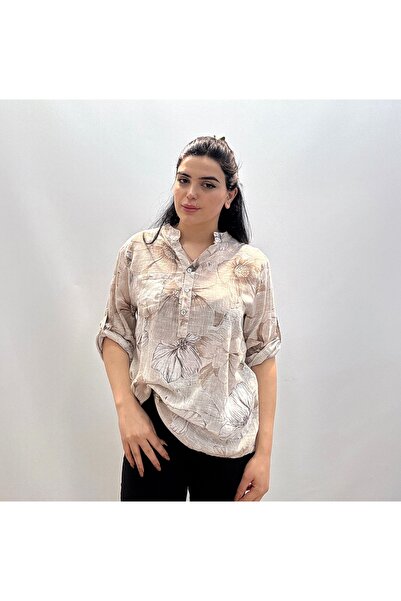 LADY RIVSD Çiçek Baskılı Yarım Pat Gömlek 100%Pamuk