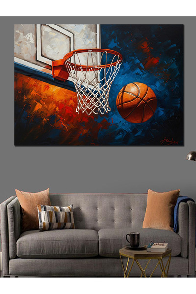TabloPro Basketbol Sahası Ve Şahlanan Pota Yağlı Boya Dokulu Kanvas Tablo Can...