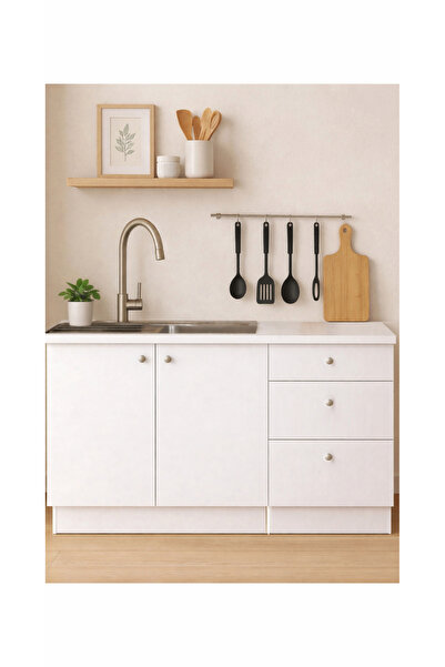 Tdesigno Farkın Alt Modül-Çok Amaçlı Dolap -120 cm -2 Kapaklı-3 Çekmeceli-Lam...