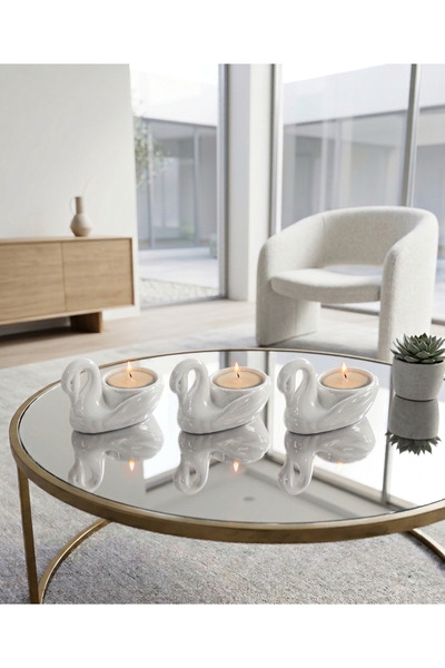 LUCES DESİGN 1 Adet Akrilik Tealight Kuğu Figürlü Mumluk,Estetik Masa Üstü Mu...