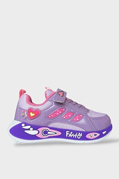 Liger Pantofi sport pentru fete, cu velcro, cu sclipici, cu talpă ușoară, liliac