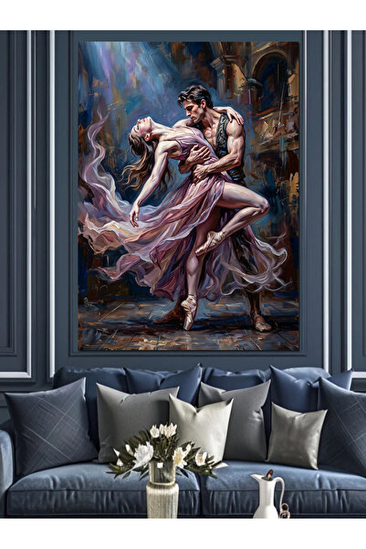 Yağmurda Dans Eden Romantik Çift Yüksek Kaliteli Yağlı Boya Dokulu Tablo Kanvas
