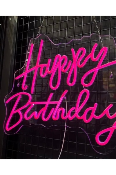 BC Happy Birthday Yazılı Neon Işık: Etkileyici Dogum Günü Dekorasyonu Doğum G...