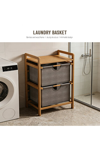 EqiEch Laundry Basket, Bamboo Bathroom Shelf, Bathroom Shelf, Bamboo Fabric D...