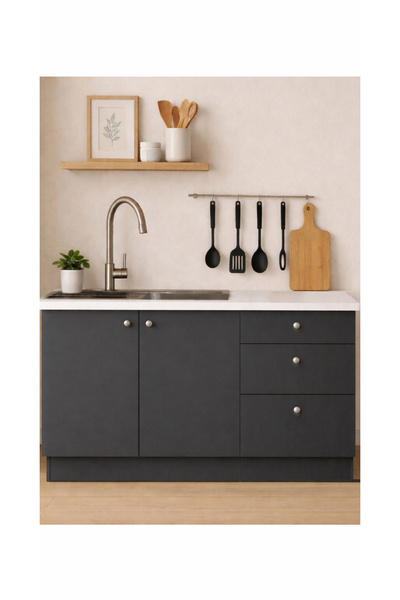 Tdesigno Farkın Alt Modül-Çok Amaçlı Dolap -120 cm -2 Kapaklı-3 Çekmeceli-Lam...