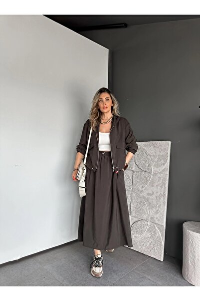 QİMYA BUTİK QİMENE Γυναικείο Σετ με Φερμουάρ και Κουκούλα, Ελαστική Μέση με Κ...