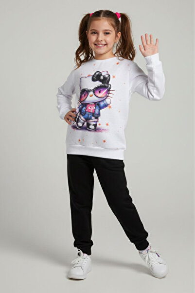 TOFİSA Girl's Black Printed Shawl Pajama Set - 28237-Black