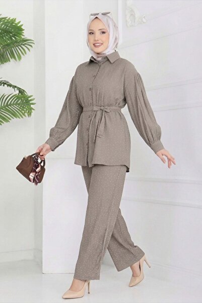 TOFİSA Set dublu din nurcă cu detalii din piatră încrustată - 28219-VIZON