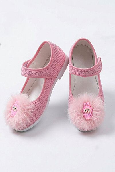 TOFİSA Balerini de damă cu detalii din pene pudrate și velcro - 28303-PUDRA