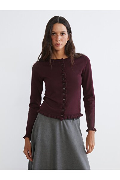 LC Waikiki Crew Neck Frilled Women's Knitwear Cardigan