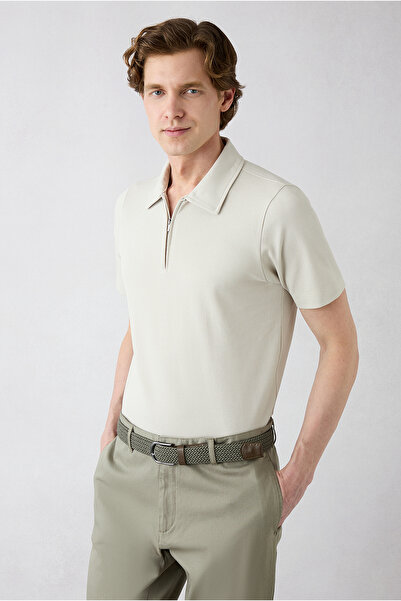 Kiğılı Regular Fit Cotton Zipper Polo Collar T-Shirt