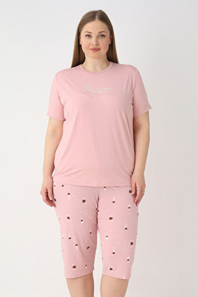 REMSA Γυναικείο κοντομάνικο σετ πιτζάμες κάπρι σε μεγάλο μέγεθος 26084 Πούδρα