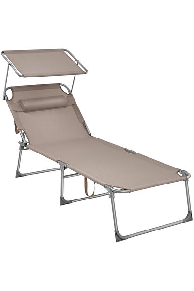 SONGMICS Șezlong de grădină pliabil cu baldachin și spătar reglabil, 200x71x3...