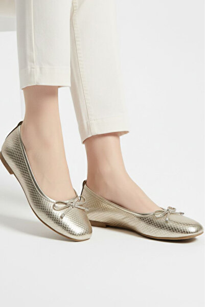 TOFİSA Γυναικείες γυαλιστερές μπαλαρίνες με χρυσό φιόγκο - 28233-GOLD