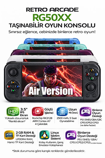 Retro Arcade RG50XX Retro Oyun Konsolu 2GB RAM RK3128 – PS1 PSP N64 Linux Sis...