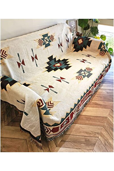 Arabest غطاء أريكة متعدد الأغراض، بطانية مستطيلة من القطن والكتان، بنمط هندسي...