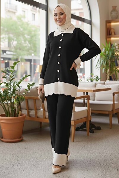 TOFİSA Set de tricotaje cu nasturi, două piese, negru - 28121-NEGRU