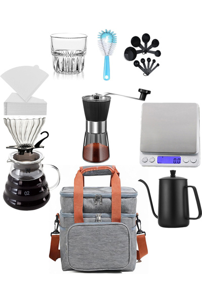 EHOME طقم قهوة V60 كامل مع مطحنة لتحضير القهوة بالتقطير