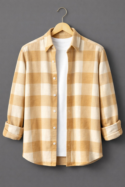 mavisima erkek giyimi Ανδρικό λευκό μπεζ καρό πουκάμισο ξυλοκόπτη – Άνετη εφα...