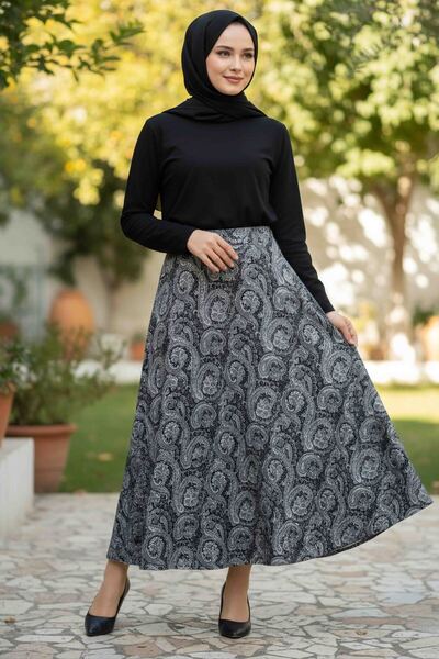 TOFİSA Φούστα με σχέδιο σάλι, μαύρη - 28271-ΜΑΥΡΗ