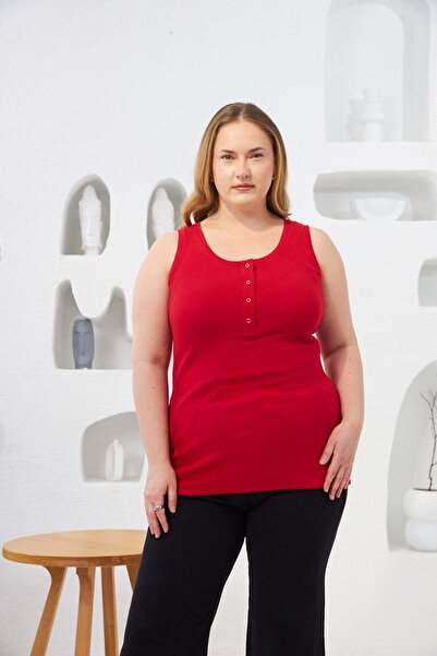 RMG Plus Size Camisole Undershirt with Front Snap Fasteners Red