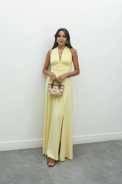 Sorridi Halter Neck Backless Long Slit Dress