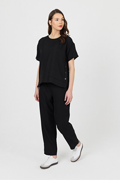 zitex Μαύρο Σετ Μπλούζα και Παντελόνι Sofia με λαιμόκοψη ποδηλάτου από λινό