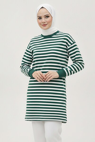 TOFİSA Τουνίκ με ριγέ μανσέτες πράσινο - 28218-YESIL
