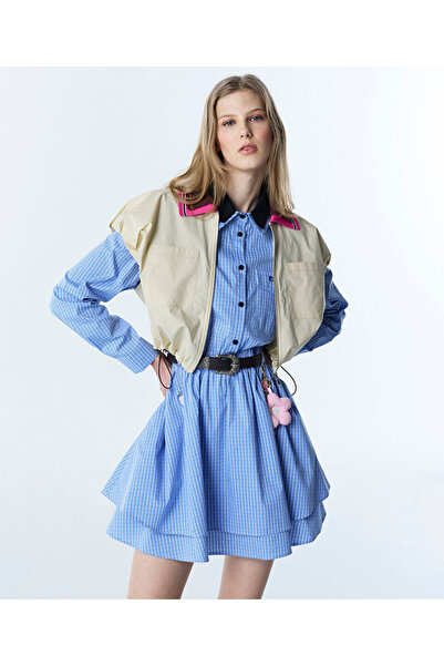 Twist ÇİFT YAKALI EKOSE DESEN ELBİSE